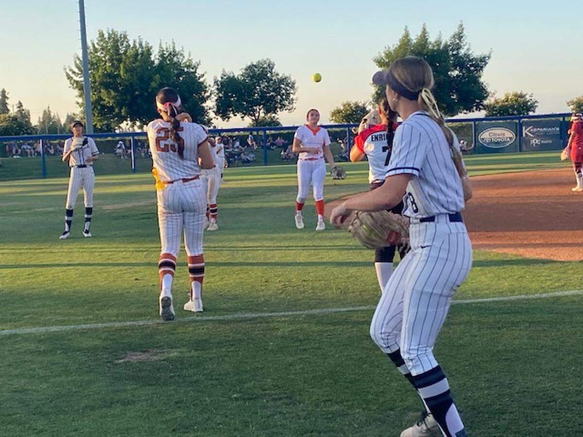 County All-Stars throw in between innings at the City/County All-Star game at Margie Wright Diamond at Fresno State on Wednesday, June 18, 2025.