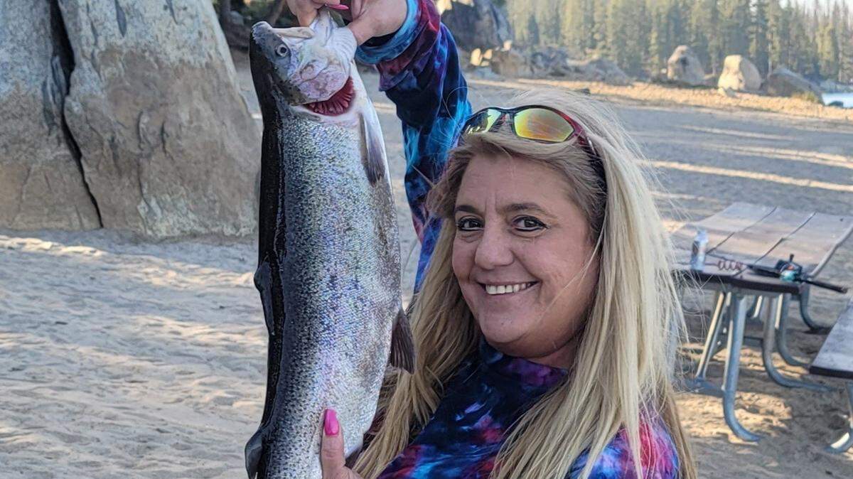 Christi Avakian borrowed her father’s fishing pole and scored her first catch, a 6.6-pound rainbow trout at Shaver Lake.