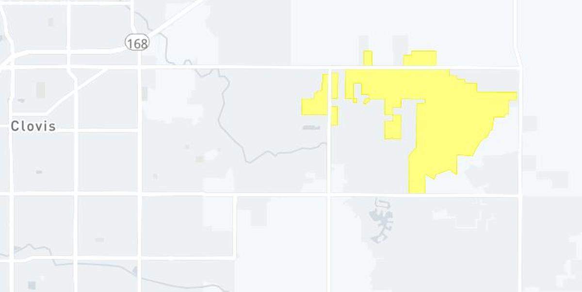 A power outage struck an area of Clovis about 2:30 p.m., during a rain squall, impacting up to 500 customers.