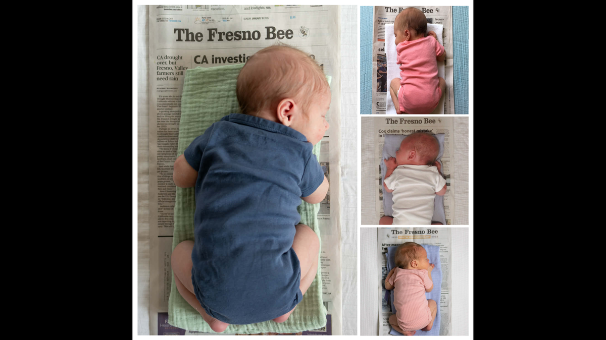 For the past 10 years, Fresno resident Sierra Kopinski collected copies of the Fresno Bee on the day that her children were born. Then she took a creative photo of each one of her newborns laying on top of the newspaper and saved the copy of the paper so her kids can see and read what were some of the headlines the day they were born. It’s part of an on-and-off trend that’s resurfaced of late, though it’s a bit more difficult to pull off these days with the reduced number of newspaper hard copies.