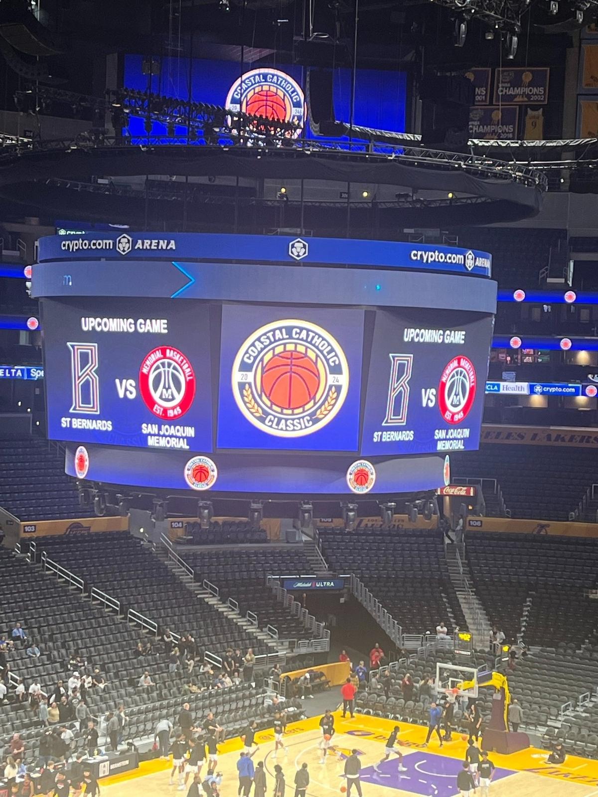 The view from the upper deck when San Joaquin Memorial played on the Los Angeles Lakers’ home court on Saturday, Jan. 6, 2024.