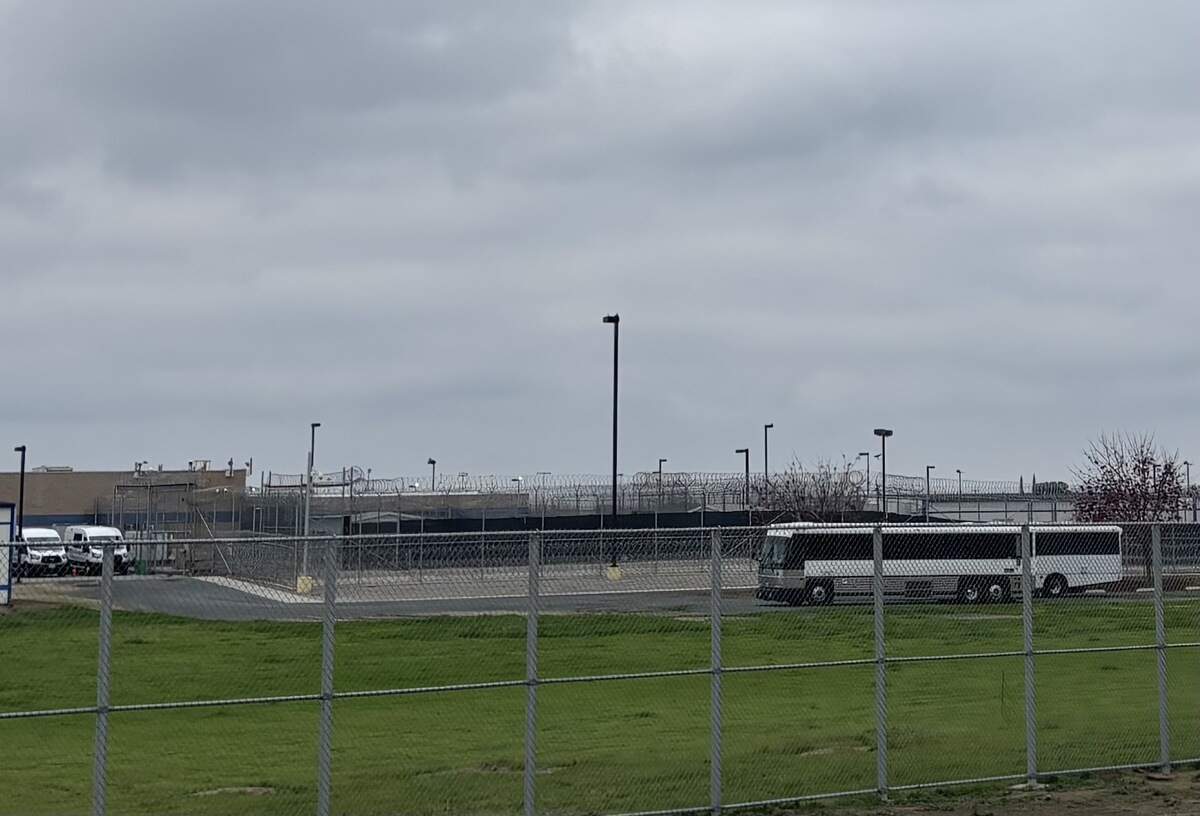 Buses parked in front of Golden State Annex immigration detention facility in McFarland, CA photographed on Sunday, Dec. 28, 2025.