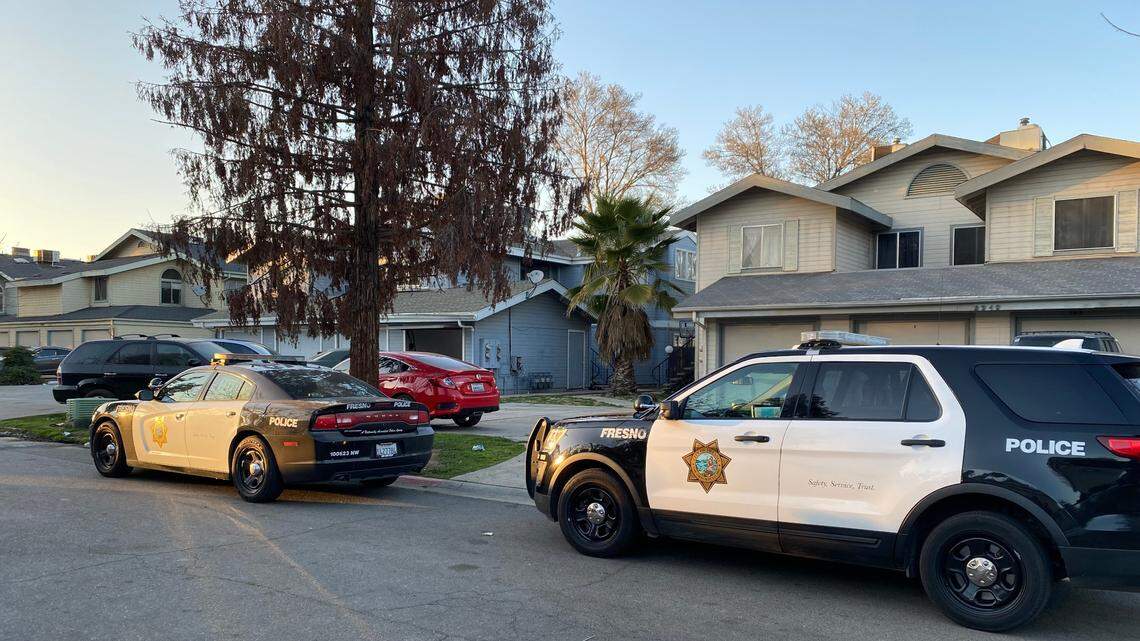 A Fresno woman was being attacked by her boyfriend Tuesday afternoon when her 21-year-old son came to her defense and eventually stabbed the suspect, police said.