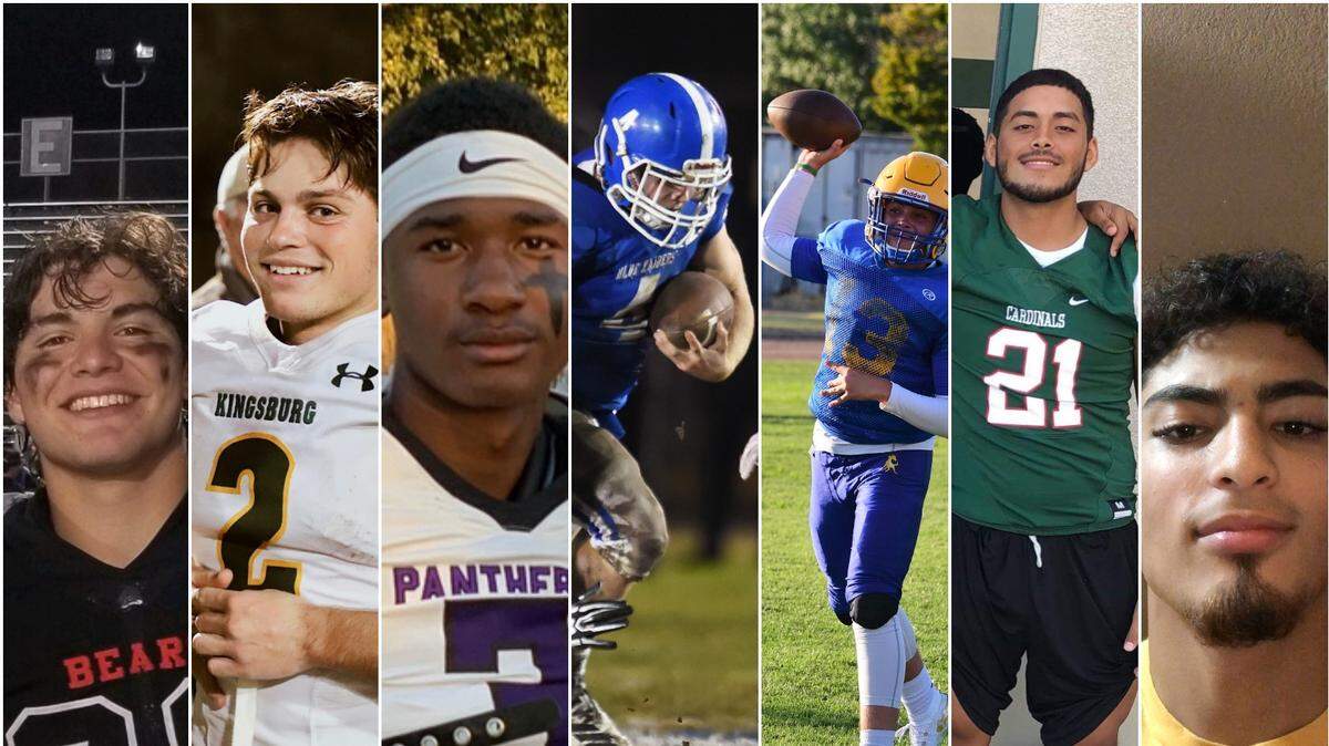 Here are the candidates for The Fresno Bee’s Small School Player of the Year from left to right: Adam Rodriguez of Selma, Blake Spomer of Kingsburg, Tory Horton of Washington Union, Trent Calvert of Dos Palos, Daniel Trujillo of Lindsay and Andre Bravo of Strathmore. Not pictured is Johnny Solorio of Riverdale.