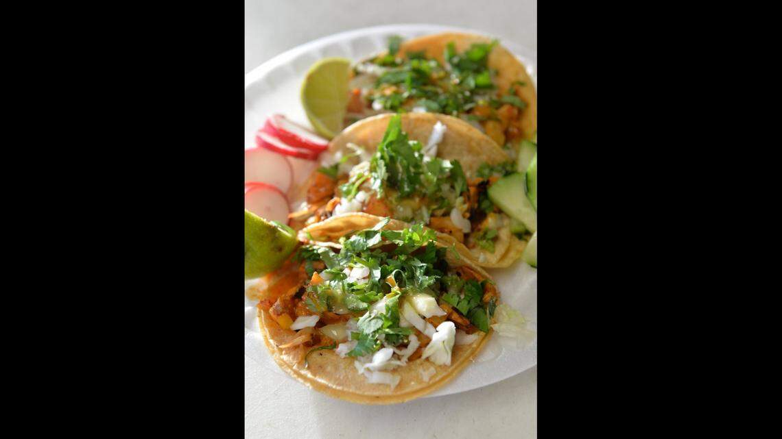 Jackfruit tacos from La Jacka Mobile food truck are shown. La Jacka was recently ranked by Yelp.com as one of the top 10 Mexican eateries in Fresno. 