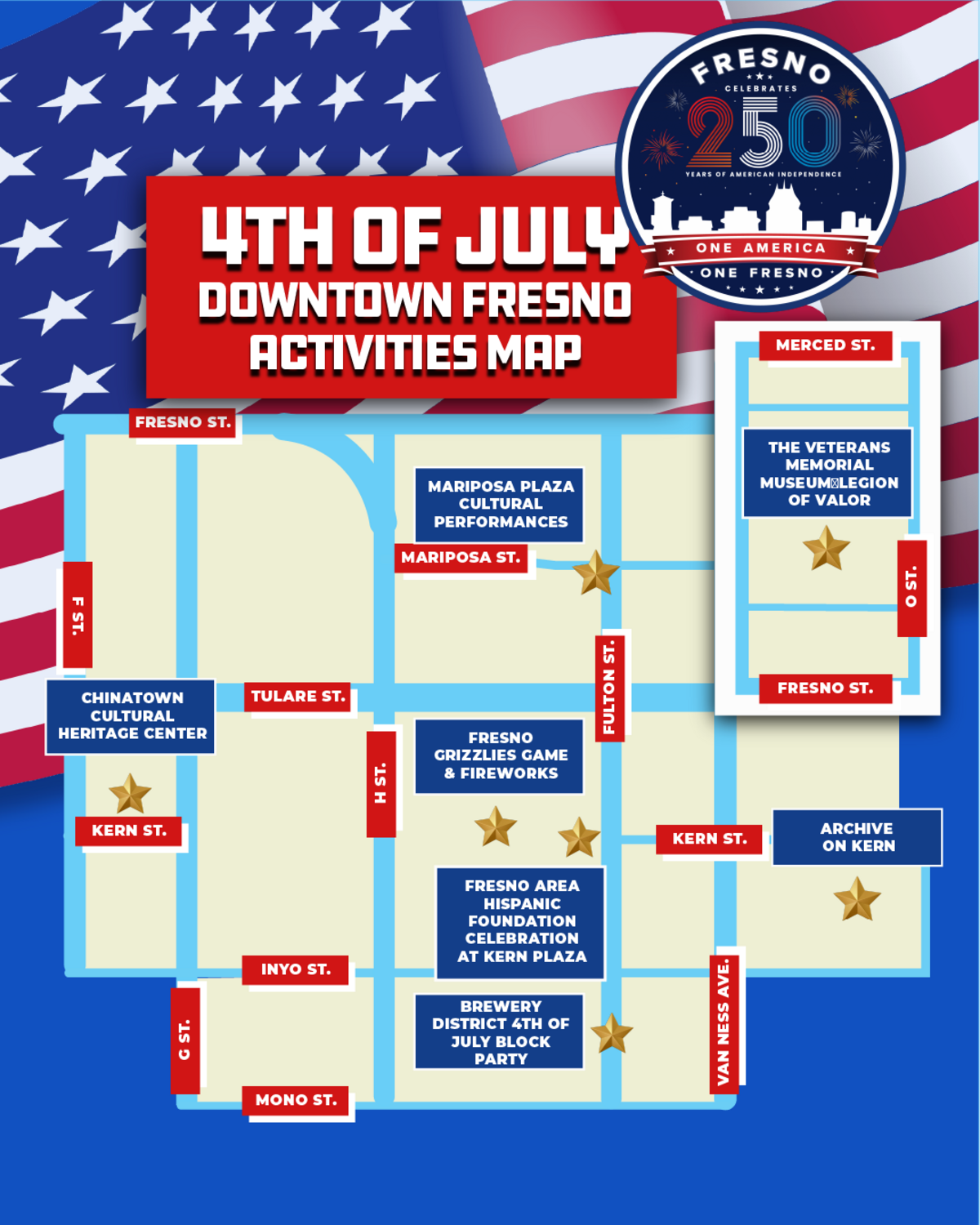 4th of July downtown Fresno activity map.