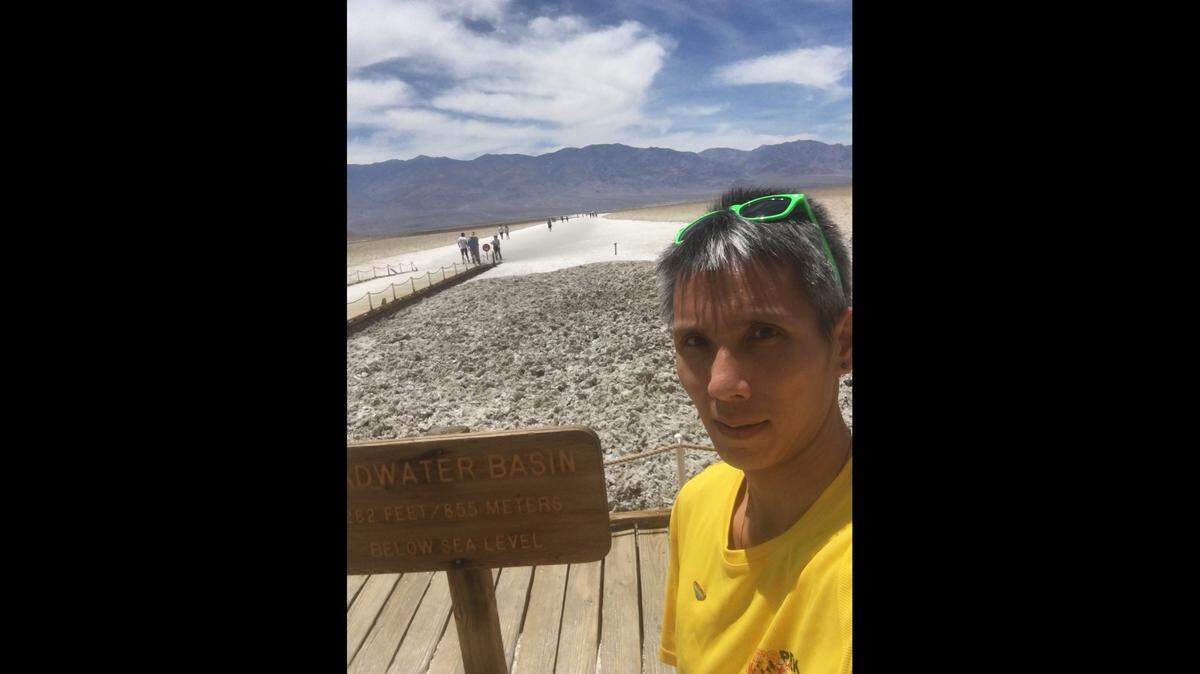The last known photo of missing hiker Ling Dao in Death Valley National Park on his way to hike Mount Whitney.