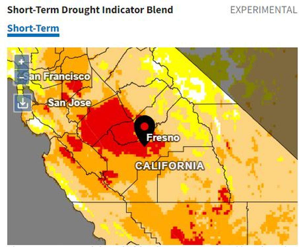 The National Weather Service drought map for Central California is has a red alert flashing for the region.