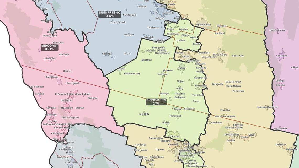 A draft state senate district puts Fresno and Bakersfield in one district.