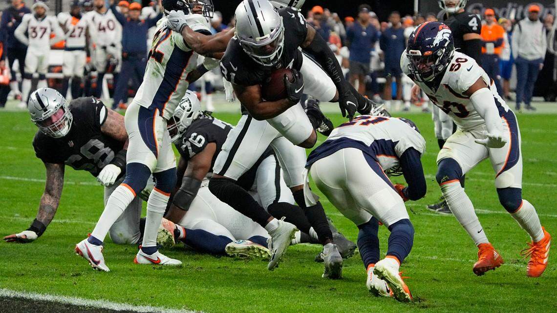 The Las Vegas Raiders take on the Denver Broncos at Allegiant Stadium on Sunday. Oct. 2, 2022.