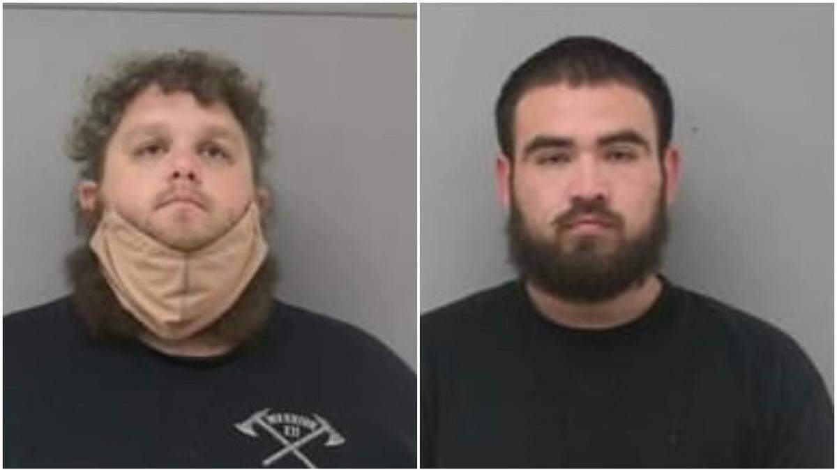Madera County Sheriff’s detectives arrested Ethan Hill, 27, left, and Jose Pelayo, 22, right, on suspicion of possessing child sexual abuse imagery Friday, Feb. 26, 2021.