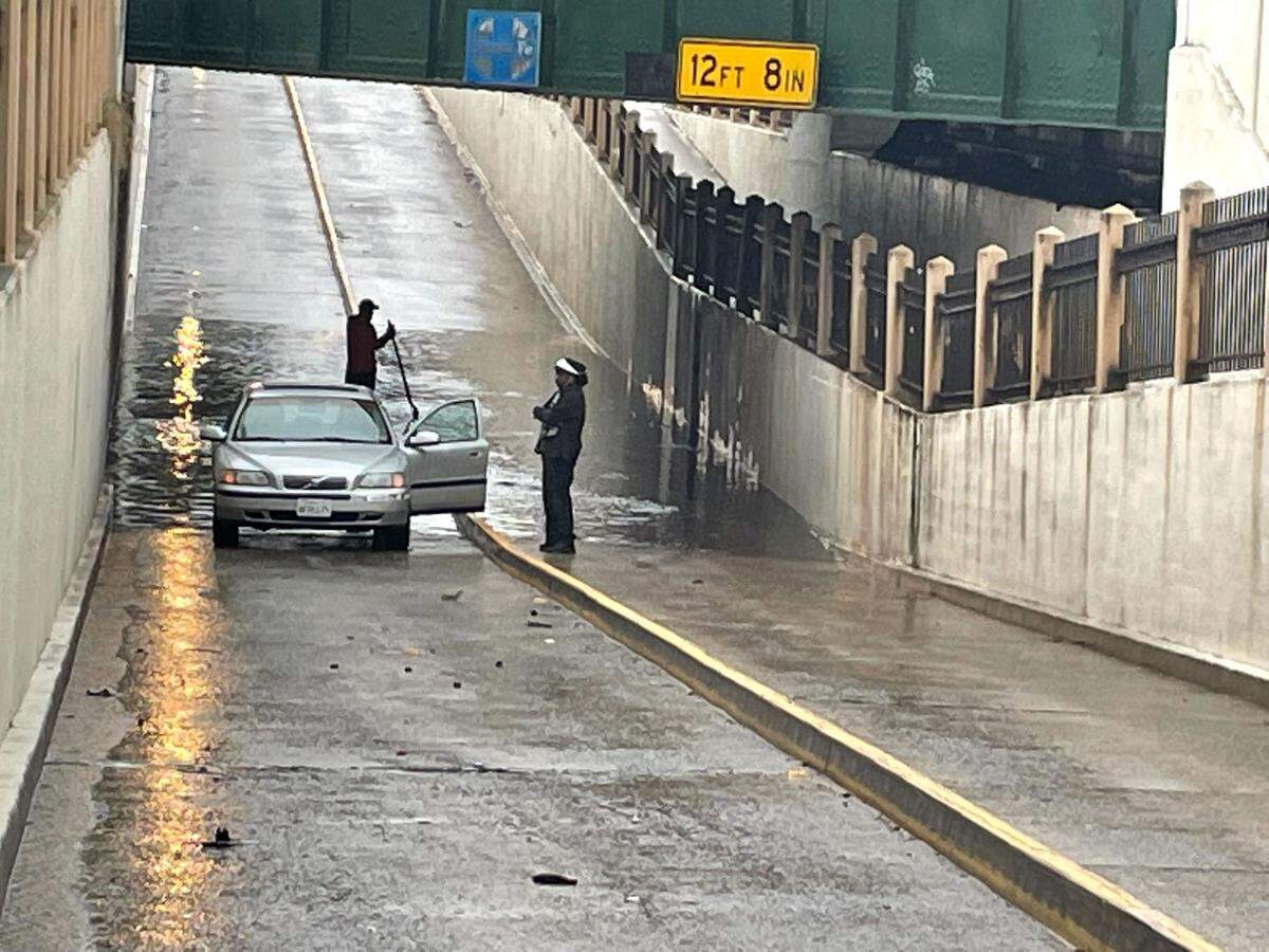 City of Fresno workers shut down the Van Ness Avenue underpass south of Shields Avenue in Fig Garden on Monday afternoon. Workers were checking a pump intended to keep the roadway open.