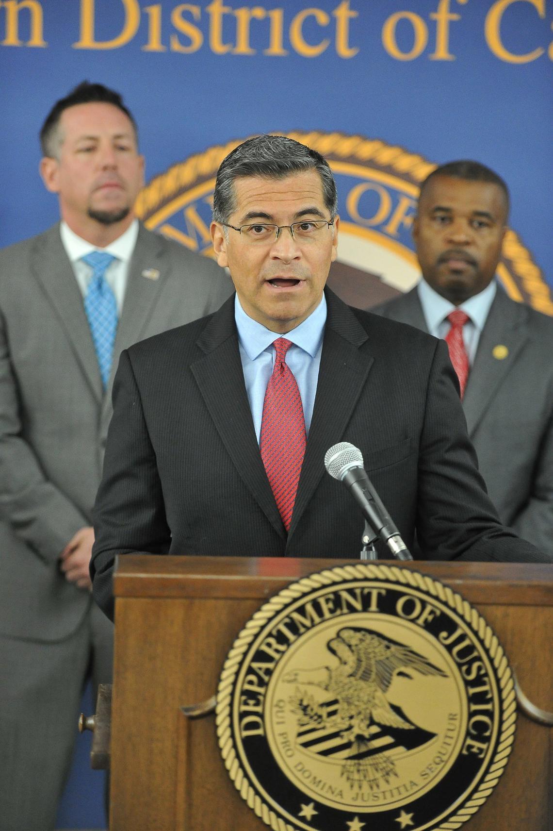 California Attorney General Xavier Becerra speaks at a news conference at the federal courthouse in Fresno, CA on Friday Aug 31, 2018, announcing the arrests of MS-13 gang members after several search warrants were served at different locations in Fresno County as part of an ongoing multi-agency investigation.