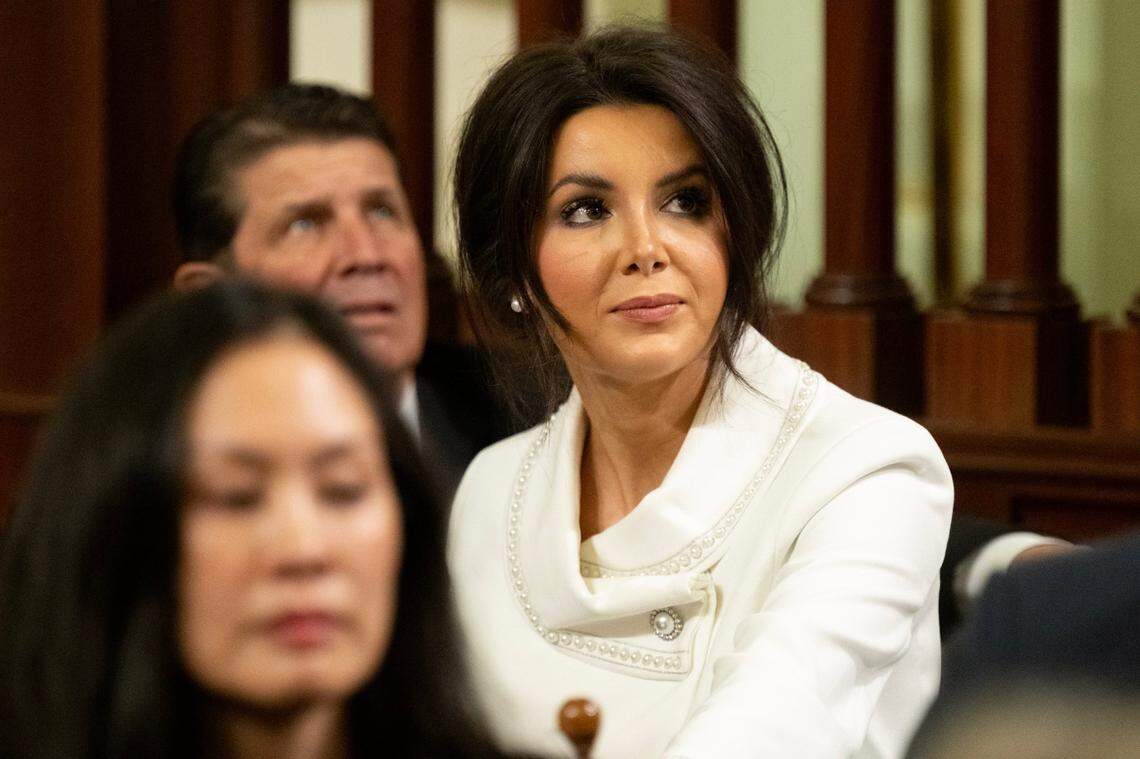 Newly elected Assemblymember Alexandra Macedo, R-Tulare, listens at the state Capitol during the Assembly’s first meeting of the new legislative session on Monday, Dec. 2, 2024.