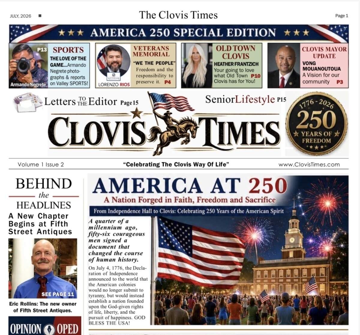 The July 2026 edition of The Clovis Times was an "America 250 Special Edition.”