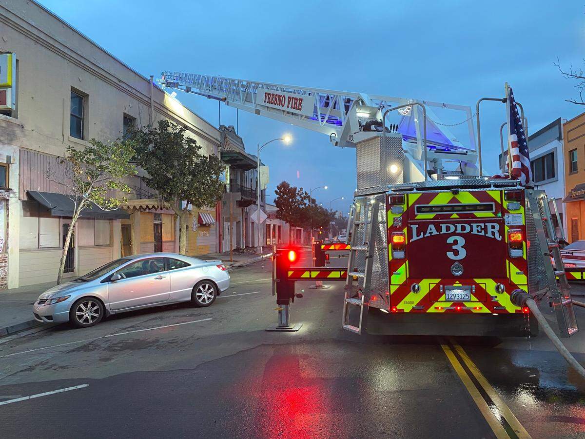 A fire Friday, March 4, 2022, destroyed the roof and guts of what fire crews believe to be a historic building on F Street in Fresno’s Chinatown, according a battalion chief.&nbsp;