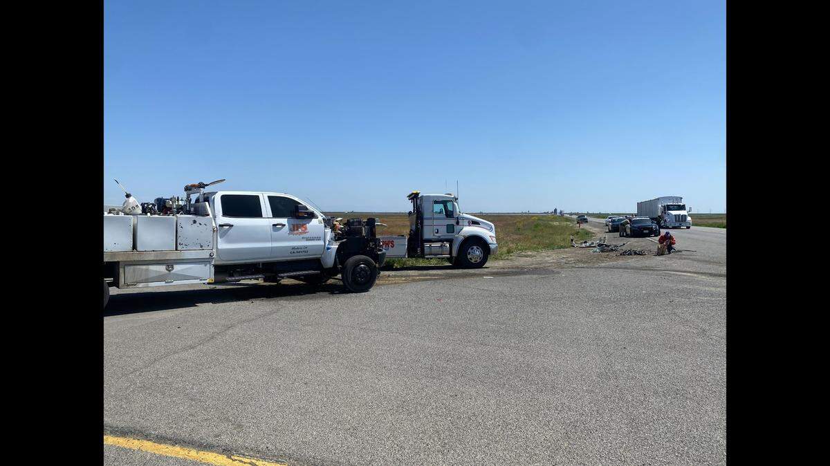 Officers investigate a fatal crash near Manning Avenue and James Road on Wednesday, April 19, 2023, according to the California Highway Patrol.