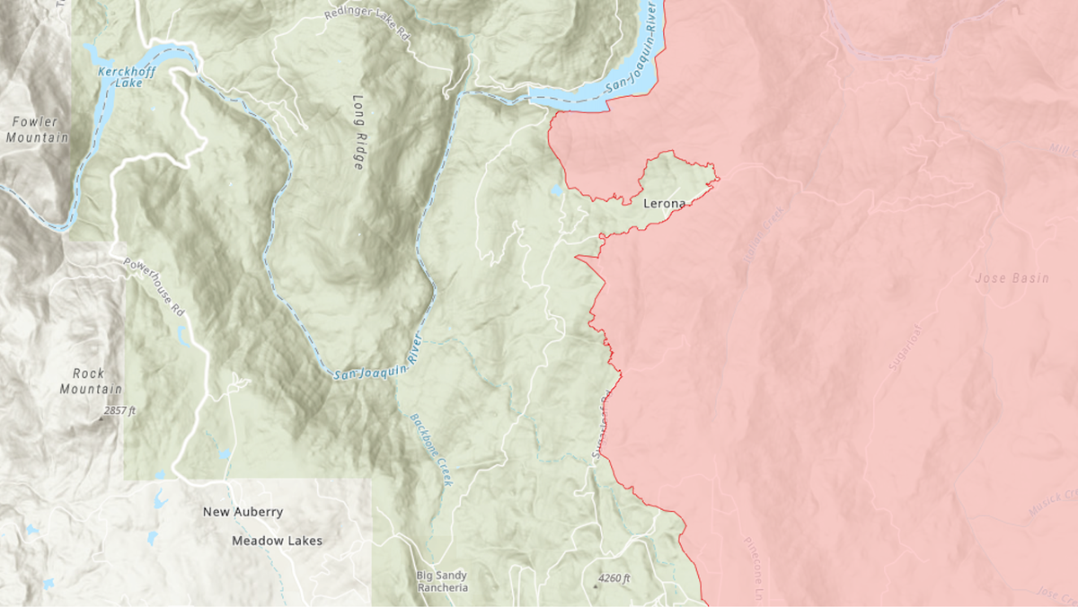 The Creek Fire burns east of Big Sandy Rancheria as shown in this Cal Fire incident map Sept. 16.