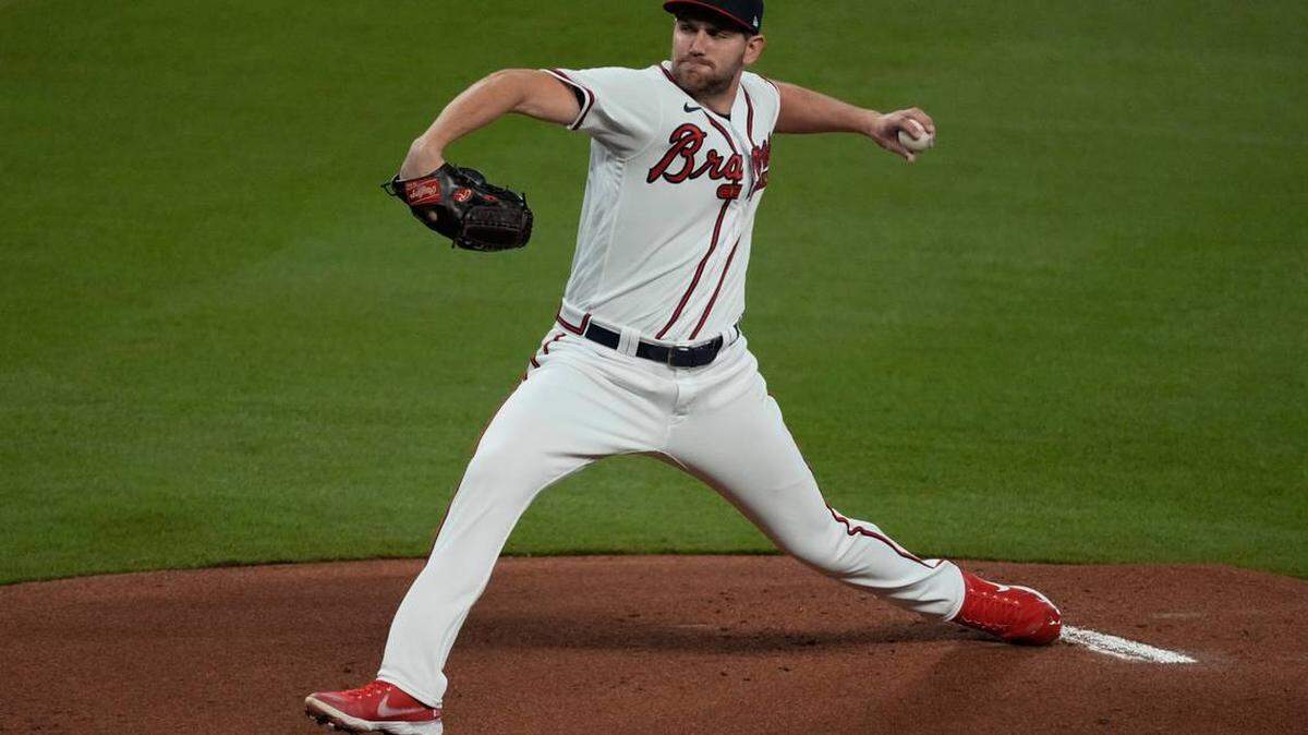Atlanta Braves starting pitcher Dylan Lee throws during the first inning in Game 4 of the World Series between the Houston Astros and the Atlanta Braves Saturday, Oct. 30, 2021, in Atlanta.