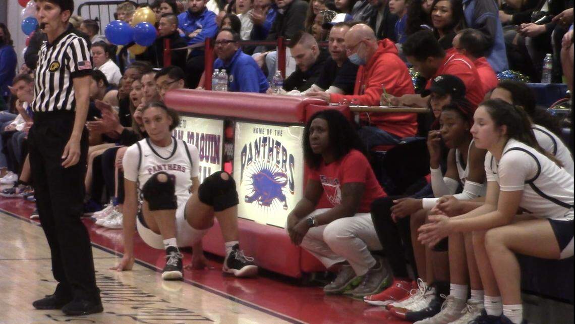 San Joaquin Memorial interim girls basketball coach Verenique Warren led the Panthers to a 17-1 record after a 66-43 victory over Clovis in a Central Section Division I championship on Friday, Feb. 25, 2022.