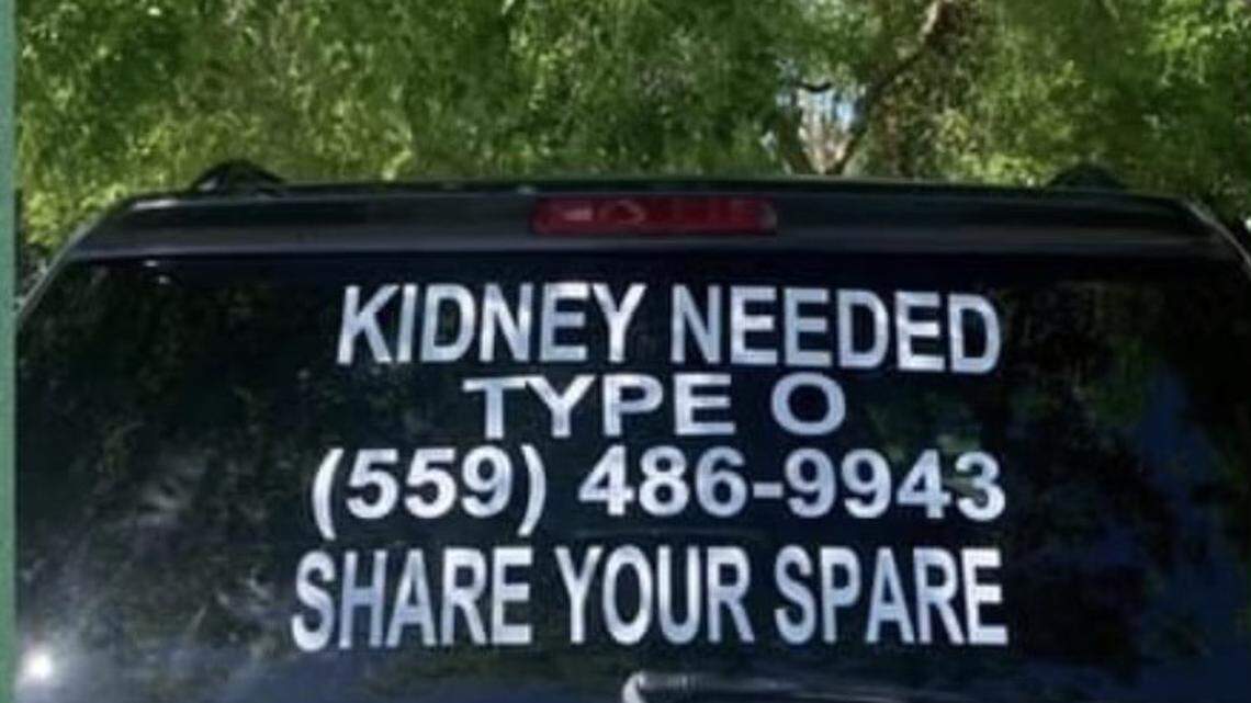 Vanessa Diaz, a mother of three in Fresno, placed a decal sticker on her van to advertising her family’s need to find a matching kidney donor.