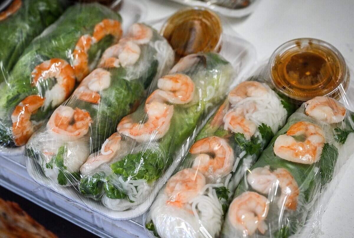 Spring rolls are packaged for sale at NyabTee's Kitchen, a new Asian restaurant on First north of Belmont in Fresno.