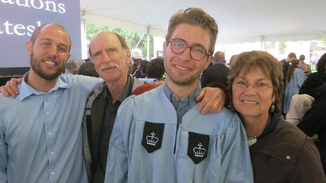 Robert Levine and his wife Trudi Thom with their sons Andy Levine, left, and Zach Levine, center.