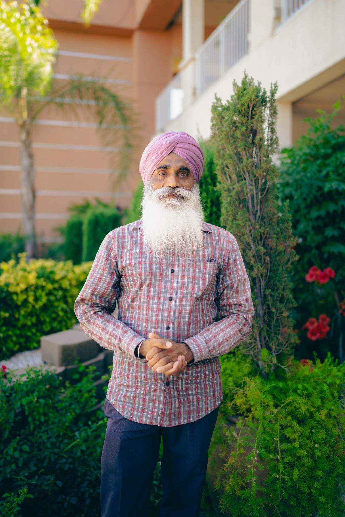 Inderjeet Singh Brar, 55, outside Sikh Institute Fresno, a temple - also called a gurdwara - where the Jakara Movement frequently hosts health fairs and workshops. Brar received help from the Jakara Movement’s community health worker program, and now brings his neighbors to meet with the health workers too.