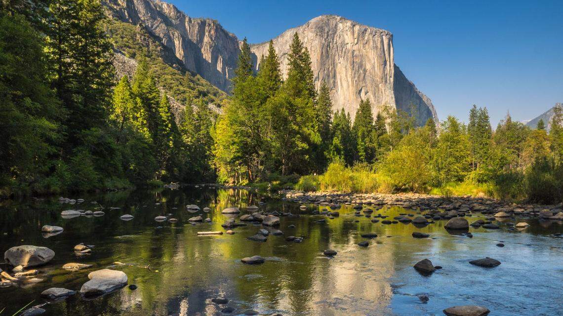 The Merced River flows through Yosemite Valley.