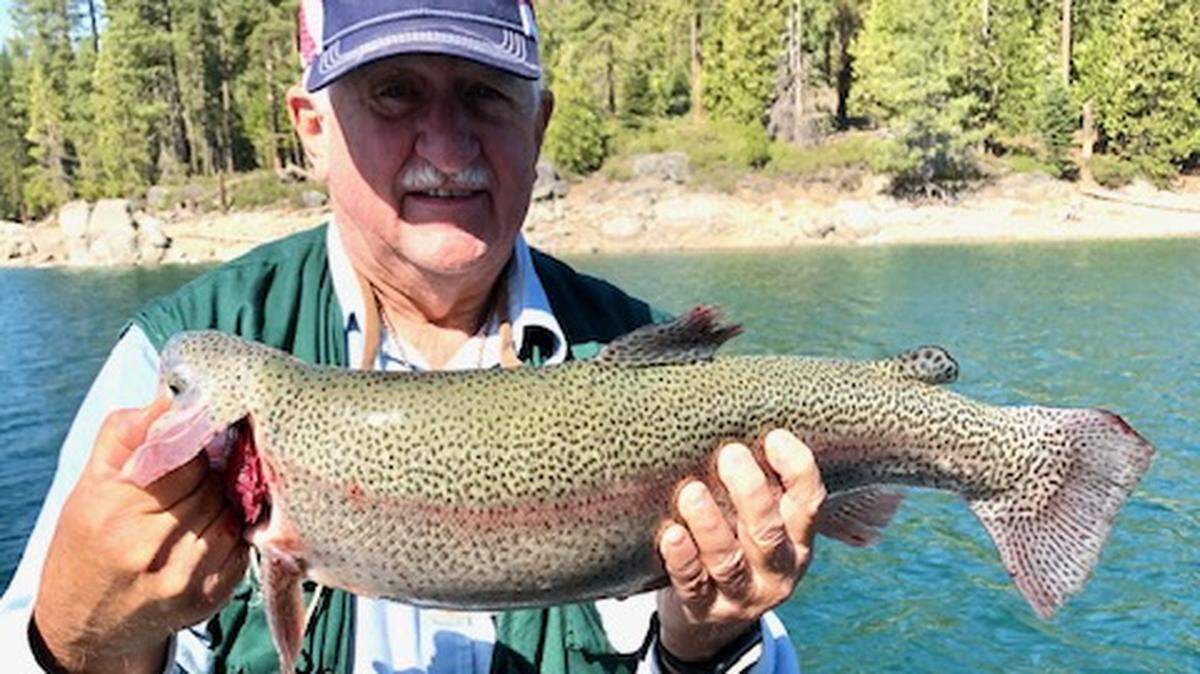 Mike Hurley shows off a 5.78-pound trout caught May 17 at Shaver Lake.