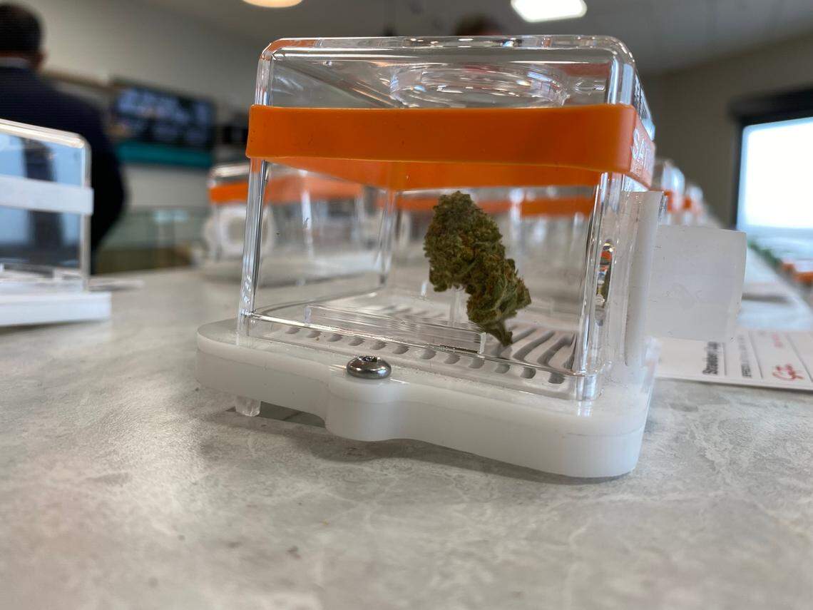 Cannabis flower was on display on Monday, July 11, 2022, at Embarc, the first cannabis store to open in Fresno