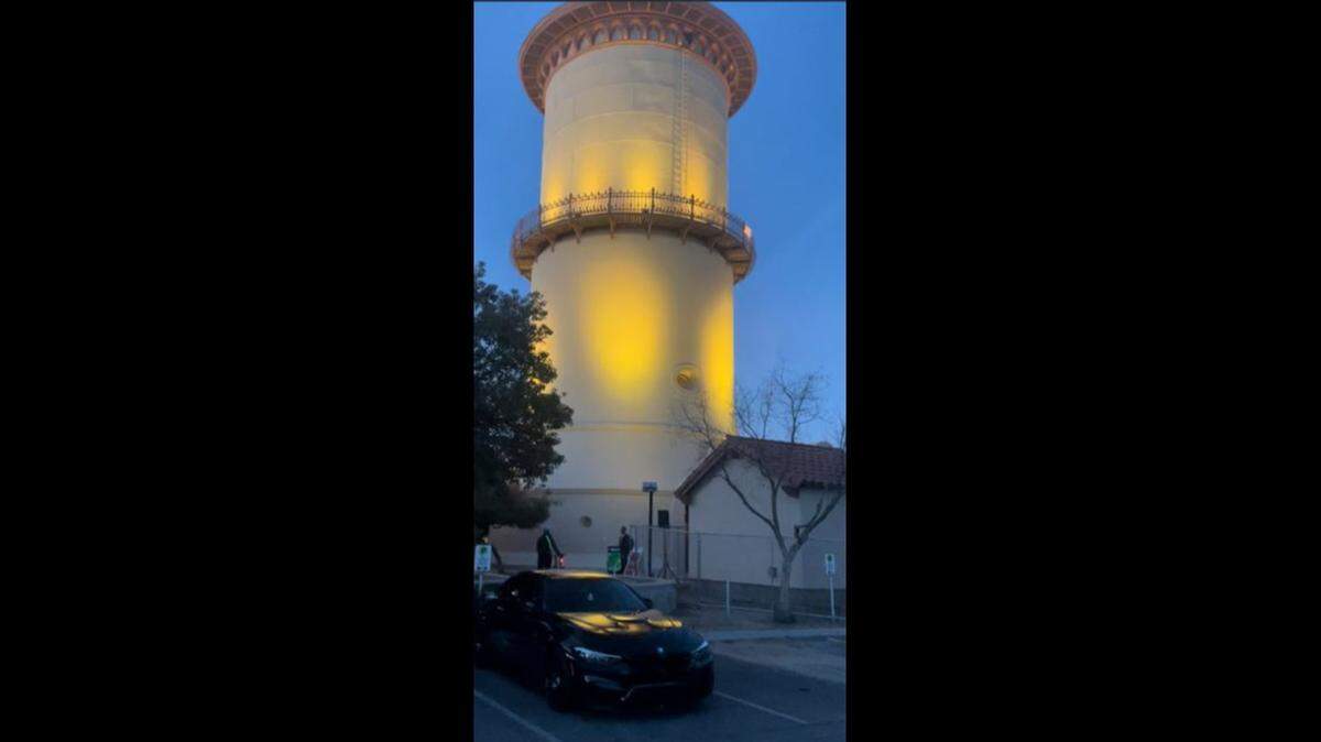 The Fresno Water Tower was lighted Sunday night in remembrance of 22 pedestrians and bicyclists killed in road collisions in 2022.