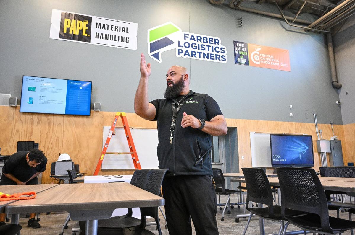 Carson Wood, principal of the new Farber Educational Center in southeast Fresno gives details on the logistics and warehouse management career pathway at the campus.