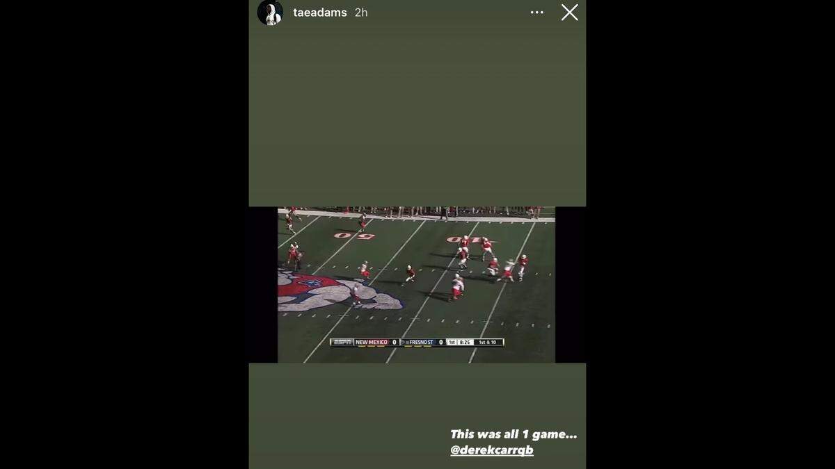 Las Vegas Raiders wide receiver Davante Adams shows a highlight reel when he had a big game against the New Mexico Lobos in 2013. Raiders QB Derek Carr threw for seven touchdowns - four to Adams.
