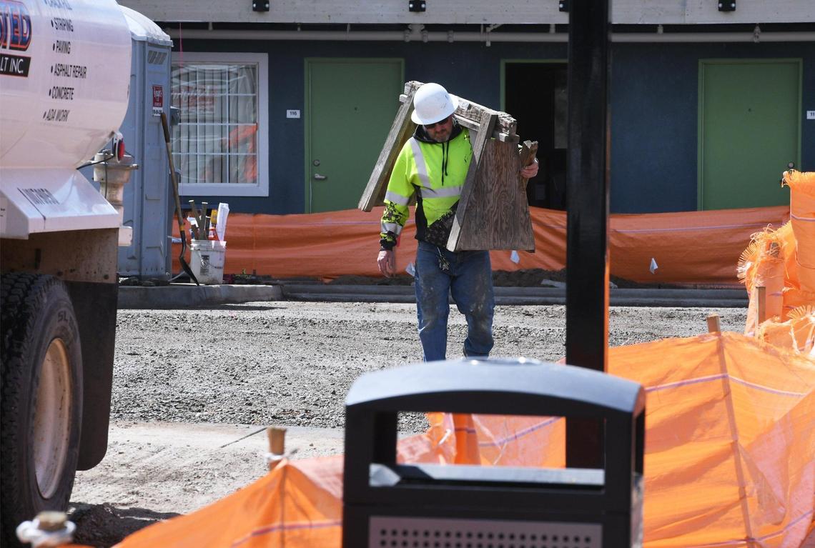 Renovation work is seen at the Villa Motel along Parkway Drive Thursday, March 30, 2023 in Fresno.