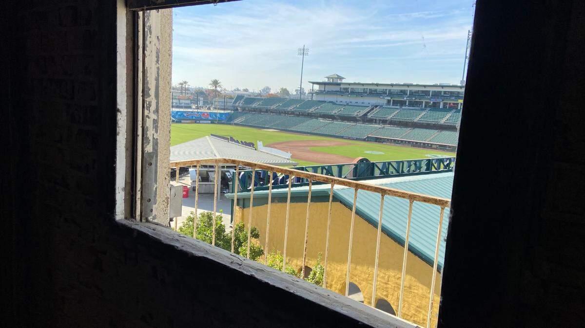 A view from a third-floor window in the JC Penney building in downtown Fresno peers directly into Chukchansi Park. Local developer Will Dyck has submitted plans to turn the city’s oldest department store into a 160-unit mixed-use apartment building.