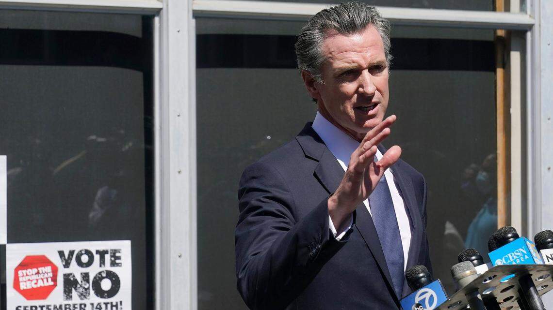 Gov. Gavin Newsom speaks to reporters in San Francisco last September. Newsom will set the date for a special election to replace Devin Nunes in Congress.