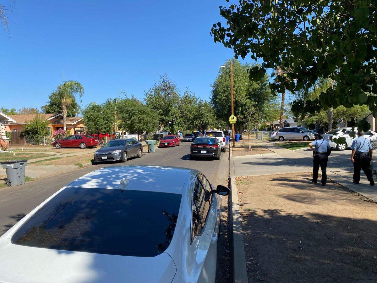Police respond to a shooting in the 4600 block of East Iowa Avenue in southeast Fresno, California, on Thursday, Sept. 29, 2022.
