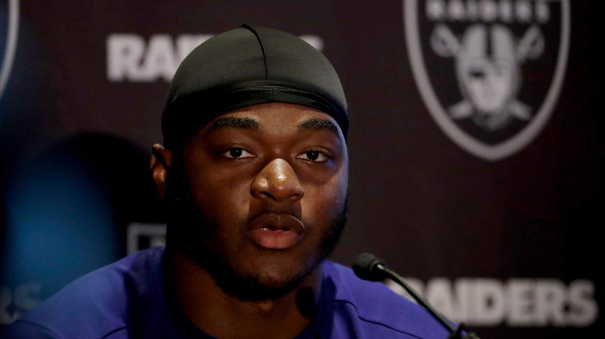 Oakland Raiders wide receiver Amari Cooper speaks during a press conference at the Hilton London Wembley hotel in London, Friday, Oct. 12, 2018. The Oakland Raiders arrived in Britain Friday for an NFL regular season game against the Seattle Seahawks in London on Sunday.