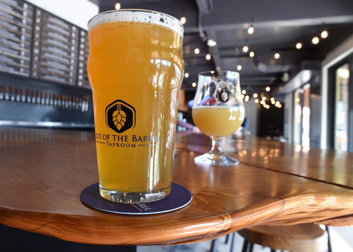 One of the 32 beers offered on tap at Out of the Barrel Taproom in Fig Garden Village.
