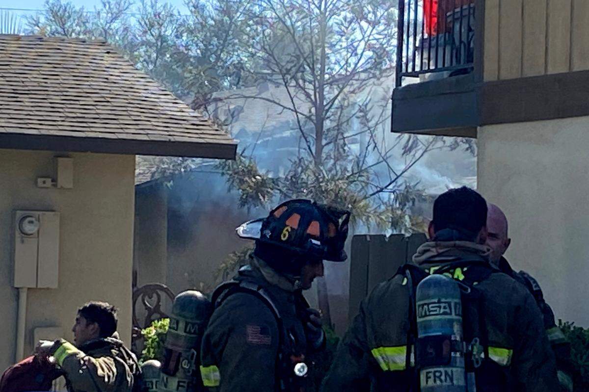 Fresno fire crews respond to a fire in an apartment building on the southeast corner of Cedar and Dakota avenues on Friday, March 11, 2022. No injuries were immediately reported but multiple people will be displaced.