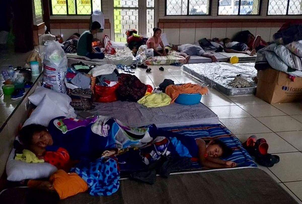 A shelter in Guatemala where people displaced by the Volcano of Fire eruption are living.