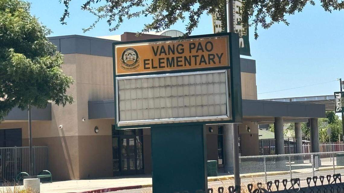 Exterior of Vang Pao Elementary school, photographed on July 10, 2025. The school is one of the sites set to be painted over the summer.