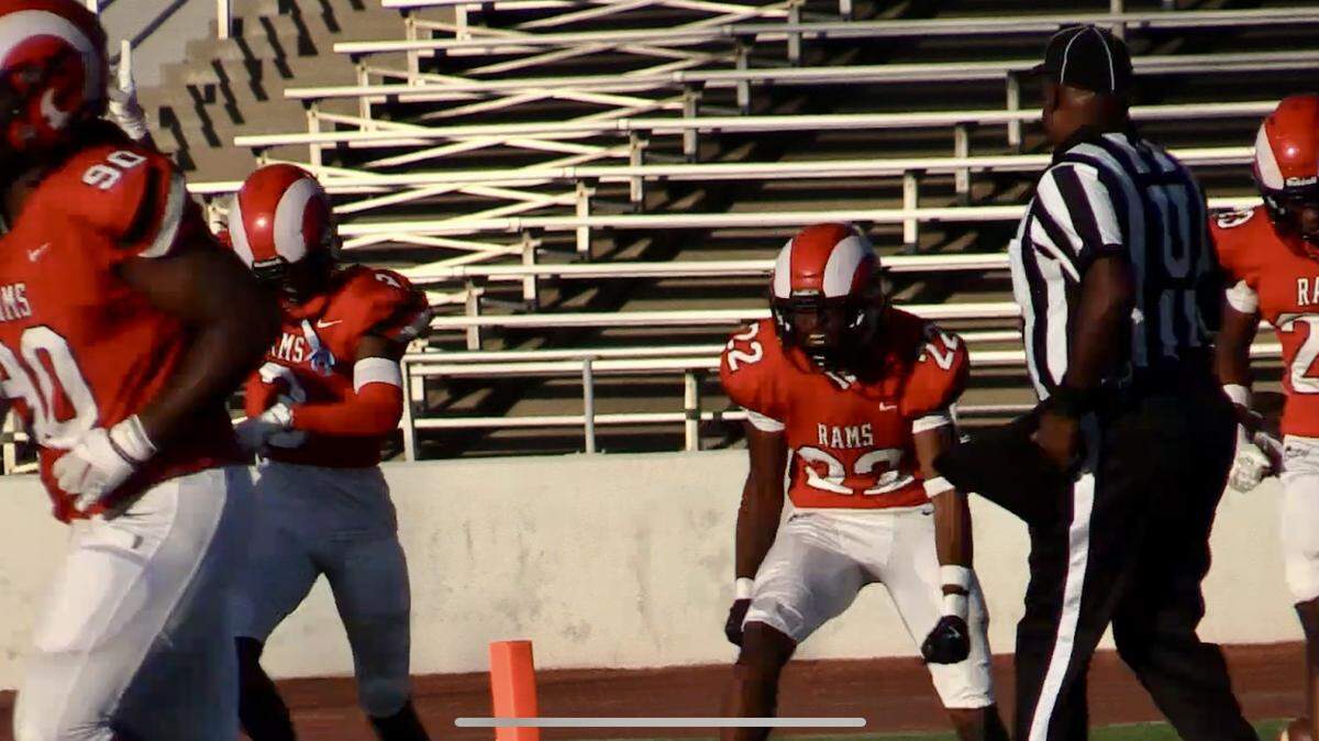 Jaylon Jones picks up an interception for Fresno City College on Saturday, Sept. 28, 2024.