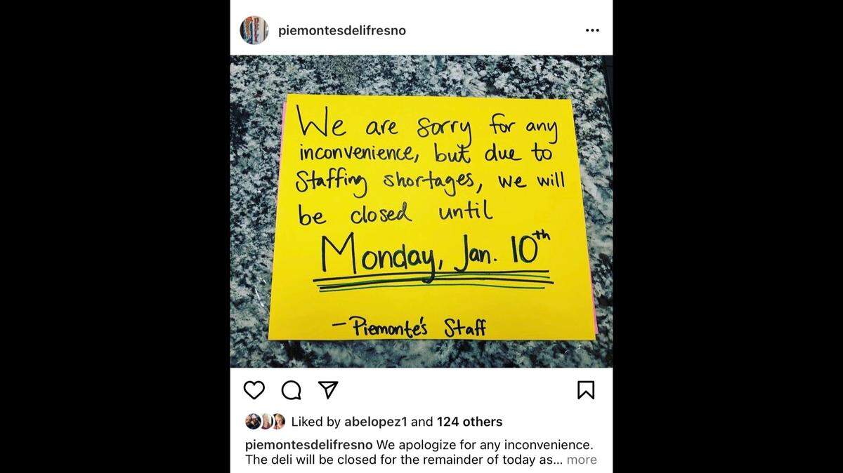 Piemonte’s closed for a day last weekend after it didn’t have enough workers to open. Like many restaurants, it’s dealing with a staffing shortage as a wave of new COVID-19 infections hit the area. It has since reopened.