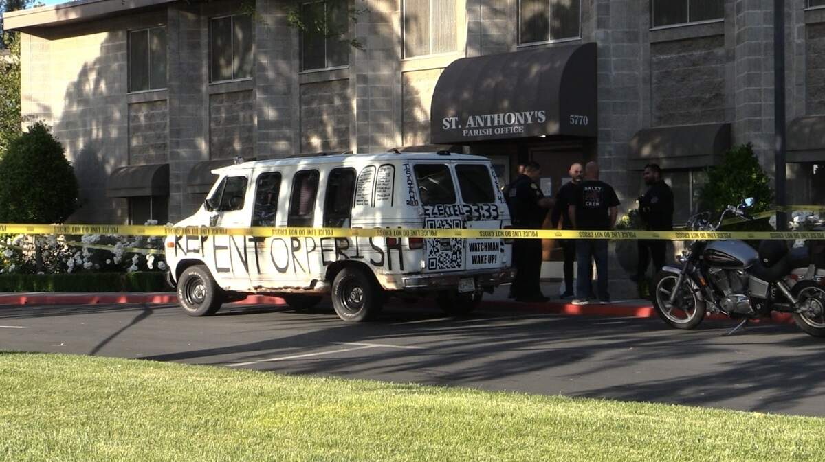 Three men are arrested after their involvement at the Temple Beth Israel in Fresno, California on Thursday, May 2, 2024.