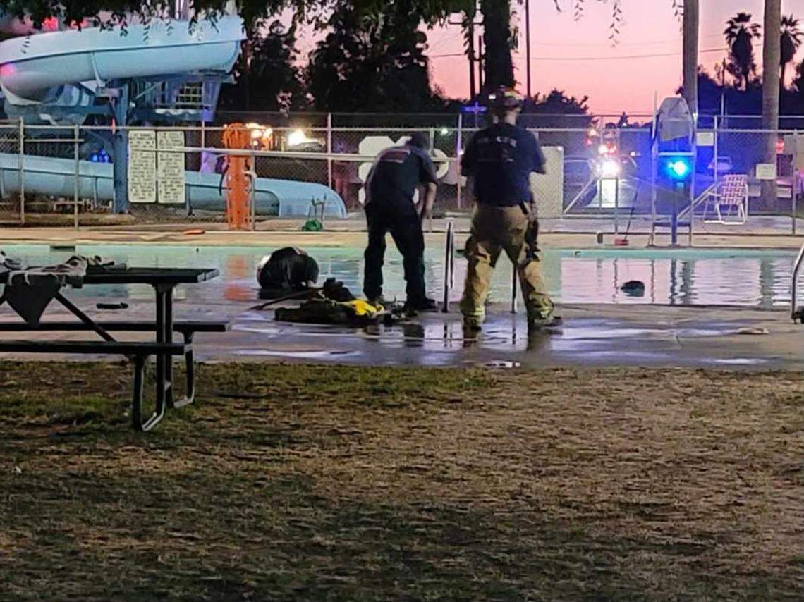 A suspected DUI driver crashes her vehicle into a pool that was occupied by 20 people in Sanger on Wednesday, June 29, 2022.