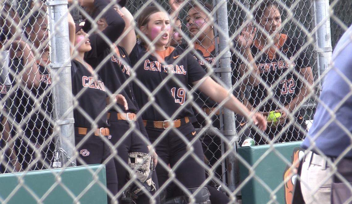 The Central High softball players against Buchanan on Tuesday, April 18, 2023.