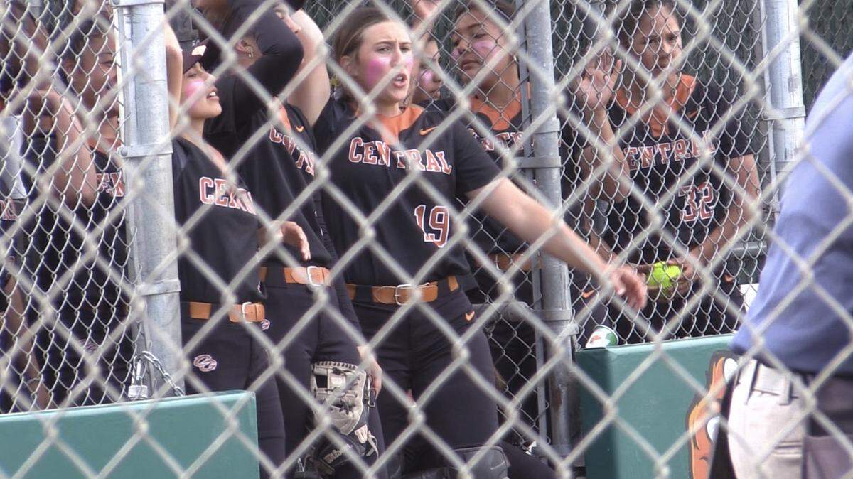 The Central High softball players against Buchanan on Tuesday, April 18, 2023.