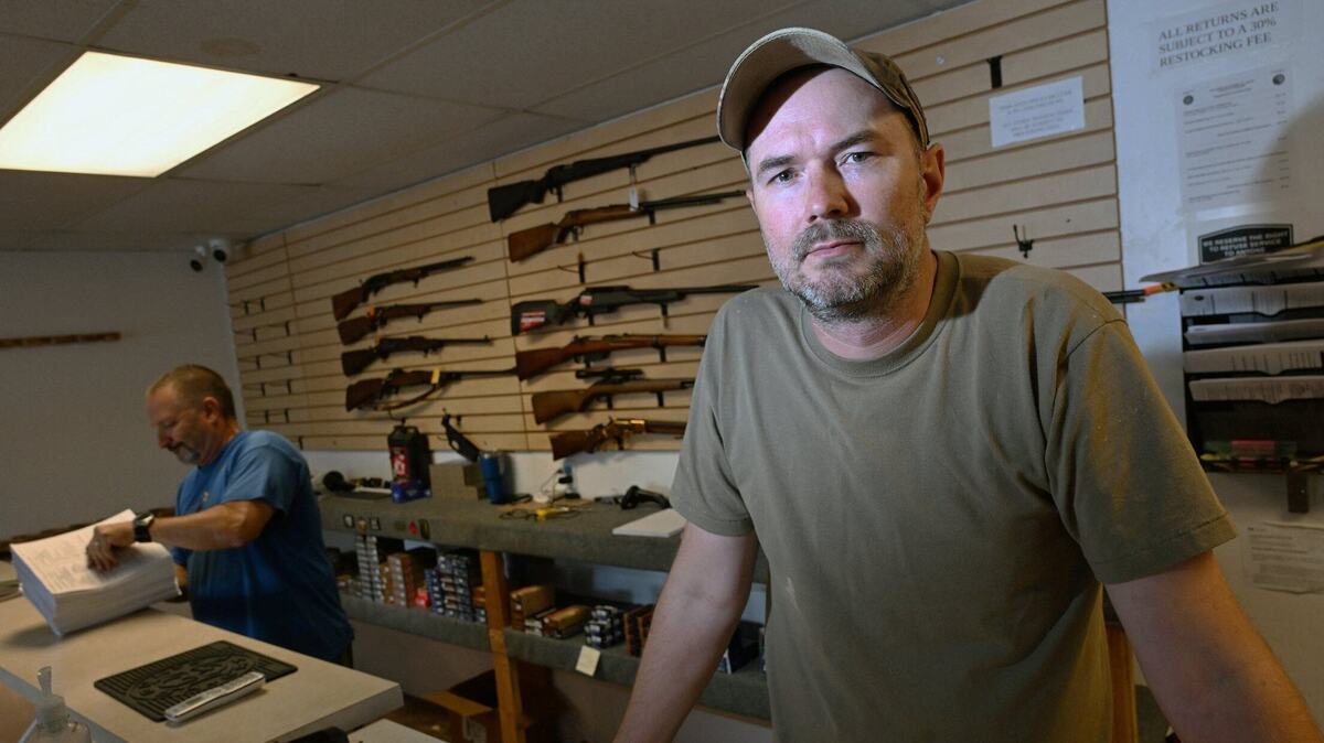 After five years in business, Ryan Farrell is closing his South Gate Firearm Supply shop, citing high costs of doing business due to new state laws for selling firearms. Photographed Tuesday, Aug. 20, 2024 in Yosemite Lakes Park near Coarsegold, CA.